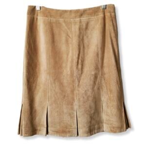 Tan Brown Suede Pleated Midi Skirt 8 Coastal Cowgirl Neutral Country Career Flaw